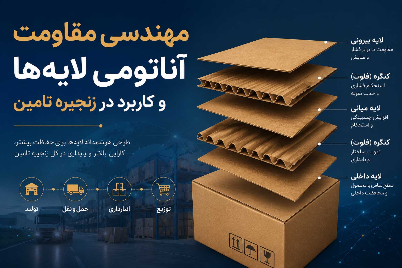 راهنمای تخصصی کارتن ۵ لایه مهندسی مقاومت، آناتومی لایه‌ها و کاربرد در زنجیره تامین